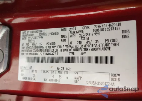 2015 Ford Escape Se z USA, uszkodzony, nr VIN 1FMCU0G77FUA03737